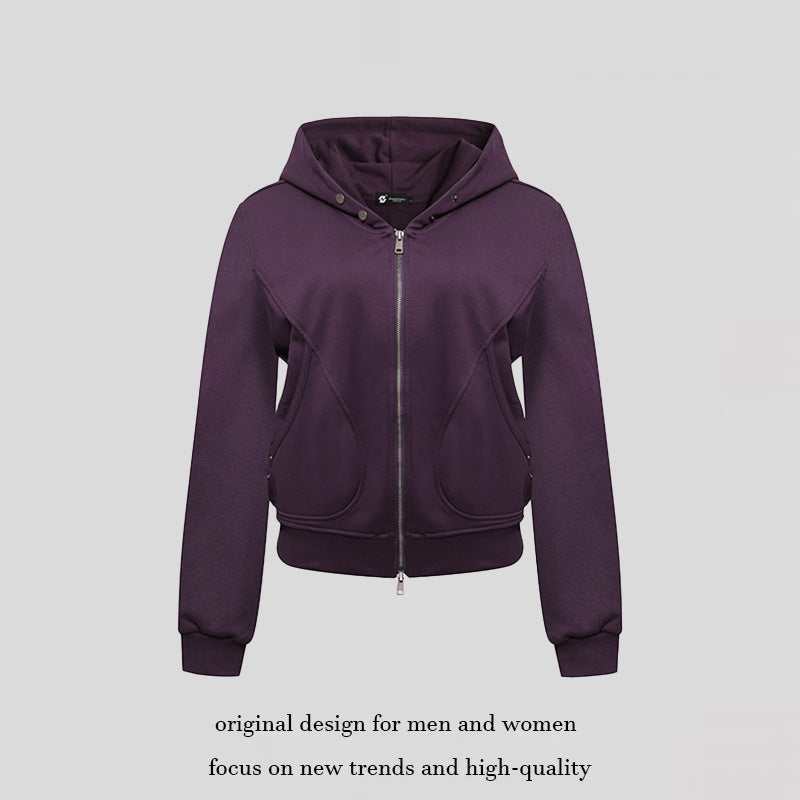 Women's Short Fitted Hoodie Sweat Jacket with Two-Way Zipper and Pockets Amarae