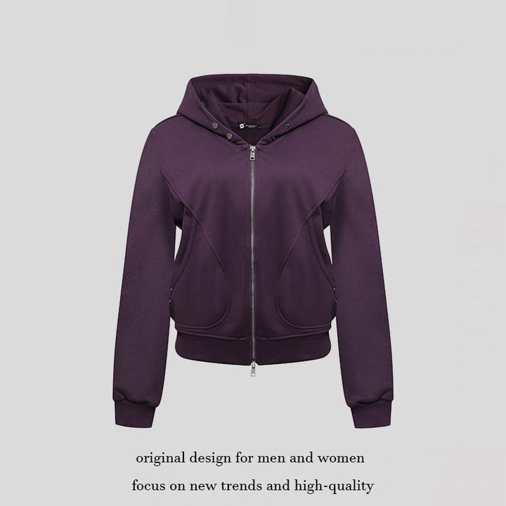 Women's Short Fitted Hoodie Sweat Jacket with Two-Way Zipper and Pockets Amarae