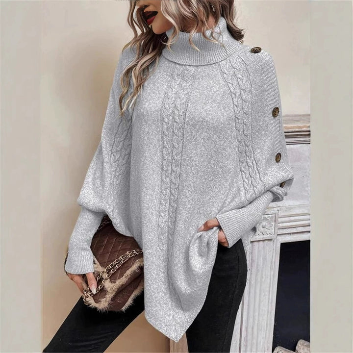 Oversized knit sweater for women with turtleneck and button detail Lune London