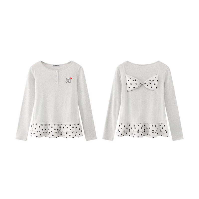 Women's Long Sleeve Henley Layering Top with Ruffle Underlay and Heart Patch Amarae