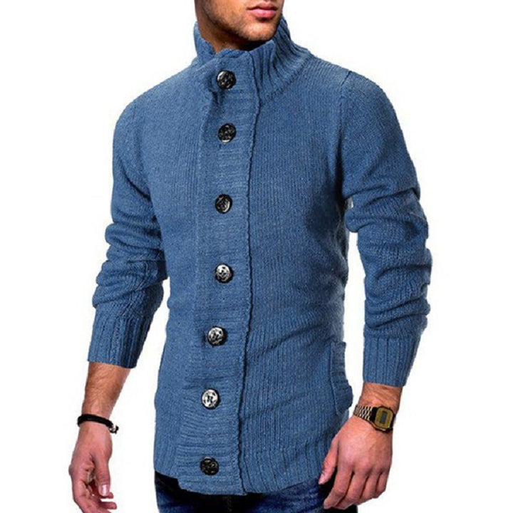 Knit jacket for men with stand-up collar and distinctive button details Lune London