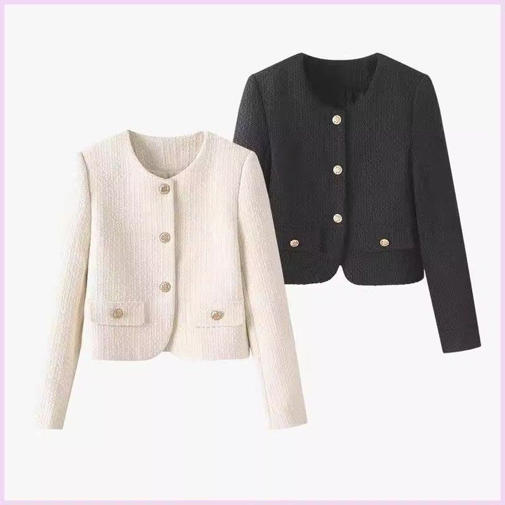 Veste courte élégante pour femmes en style tweed avec des boutons dorés Chic & Stil