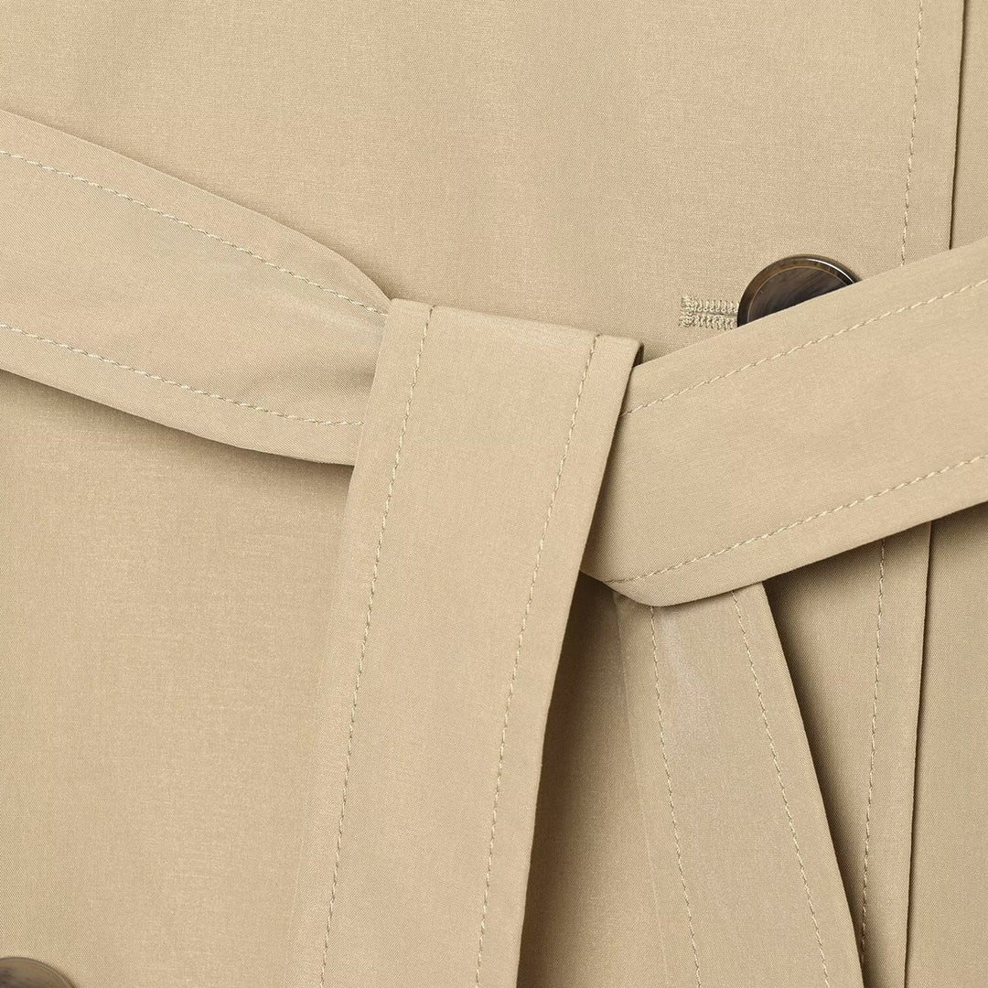 Women Double-breasted Trench Coat with Removable Cape Sleeves and Waist Belt Amarae