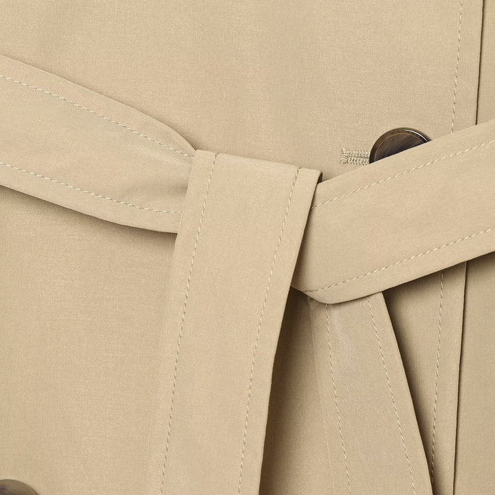 Women Double-breasted Trench Coat with Removable Cape Sleeves and Waist Belt Amarae