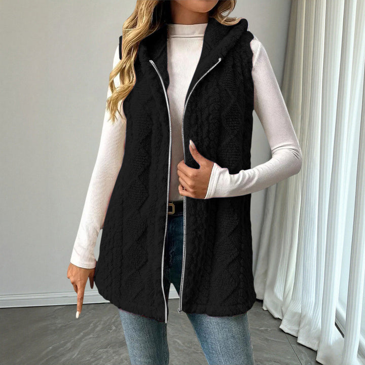 Women's Hooded Teddy Vest with Zipper and Structured Knit Look Amarae