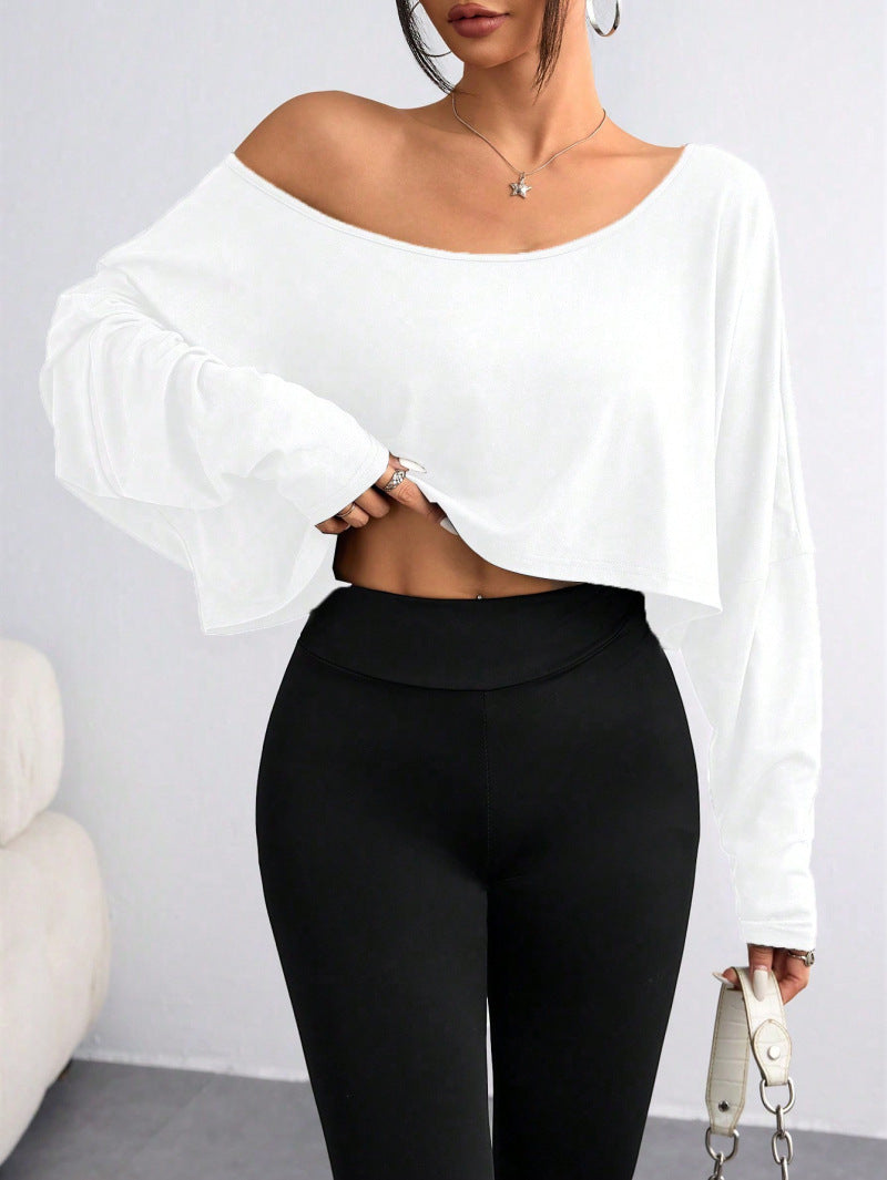 Women's Casual Crop Top with Loose Fit and Asymmetrical Neckline Lune London