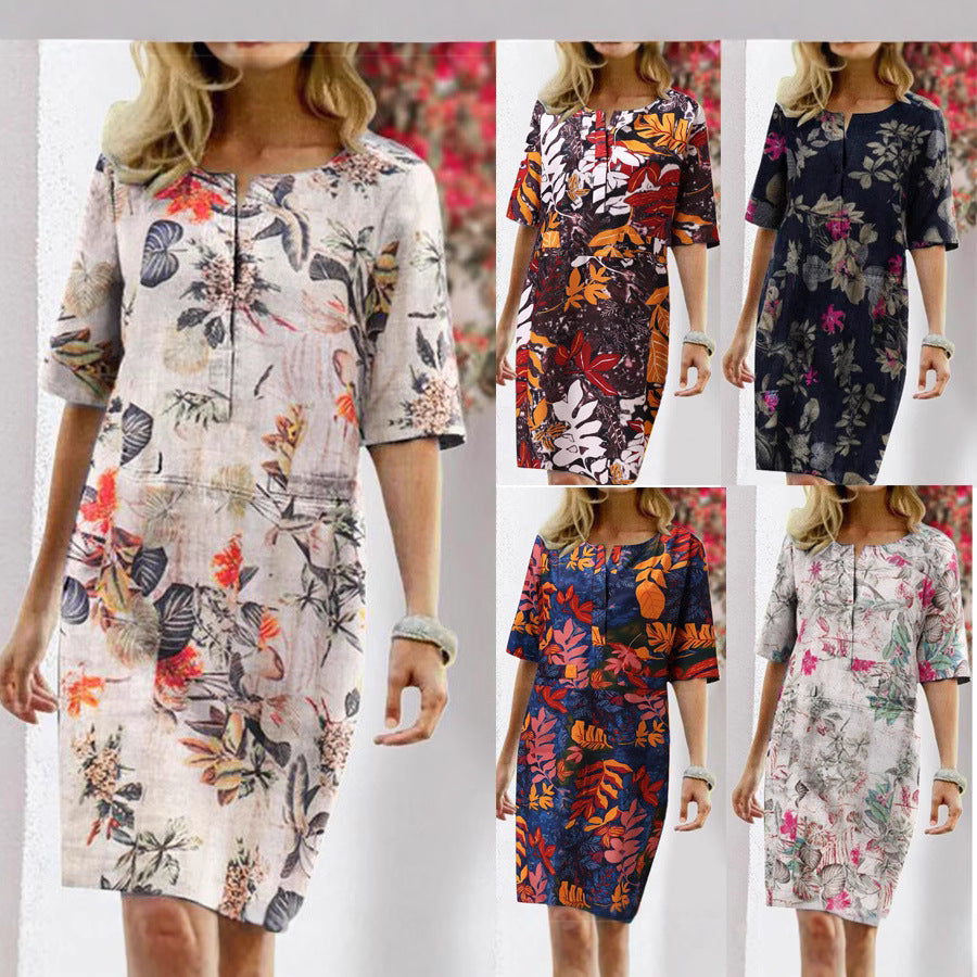 Chic Women's Tropical Print Shift Dress
