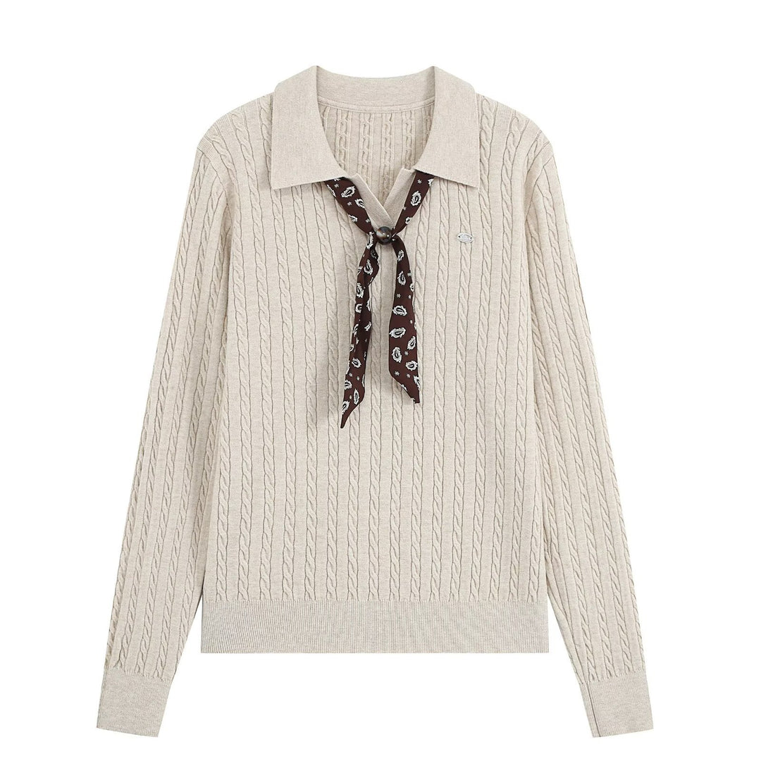 Women's knit sweater with turtleneck and decorative tie Amarae