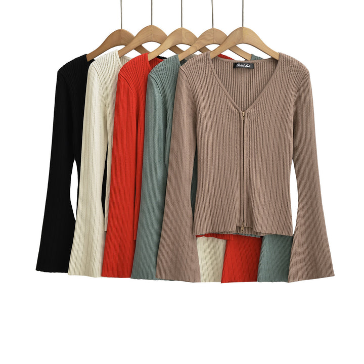 Mesh top for women with plunging V neckline and zipper Lune London