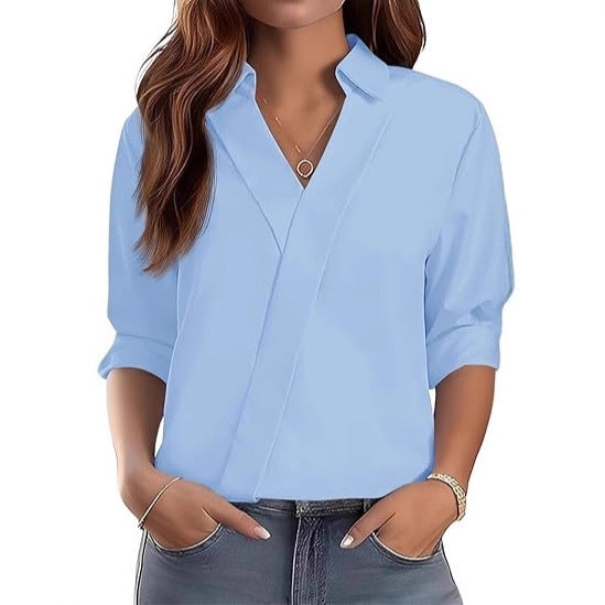 Femmes élégante blouse à col en V avec design texturé Chic & Stil