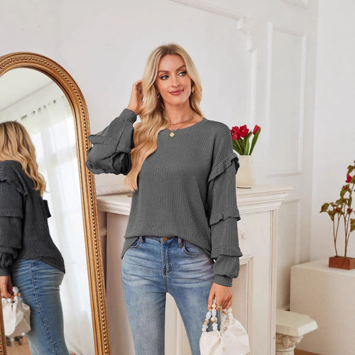 Casual women's back top with ruffled details and textured design Amarae