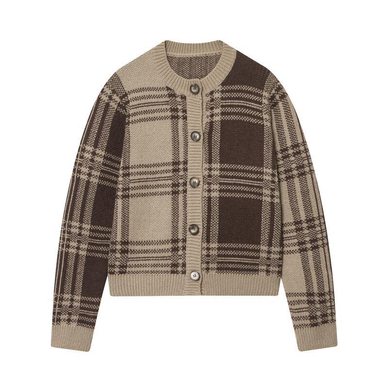 Ladies comfortable checked knit cardigan Lune London