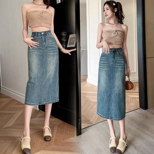 Jupe longue en denim pour femmes avec fente avant Chic & Stil