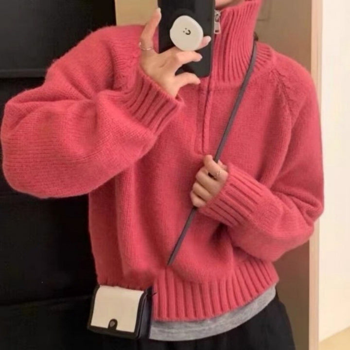 Pull en tricot pour femmes avec fermeture éclair et col haut Chic & Stil