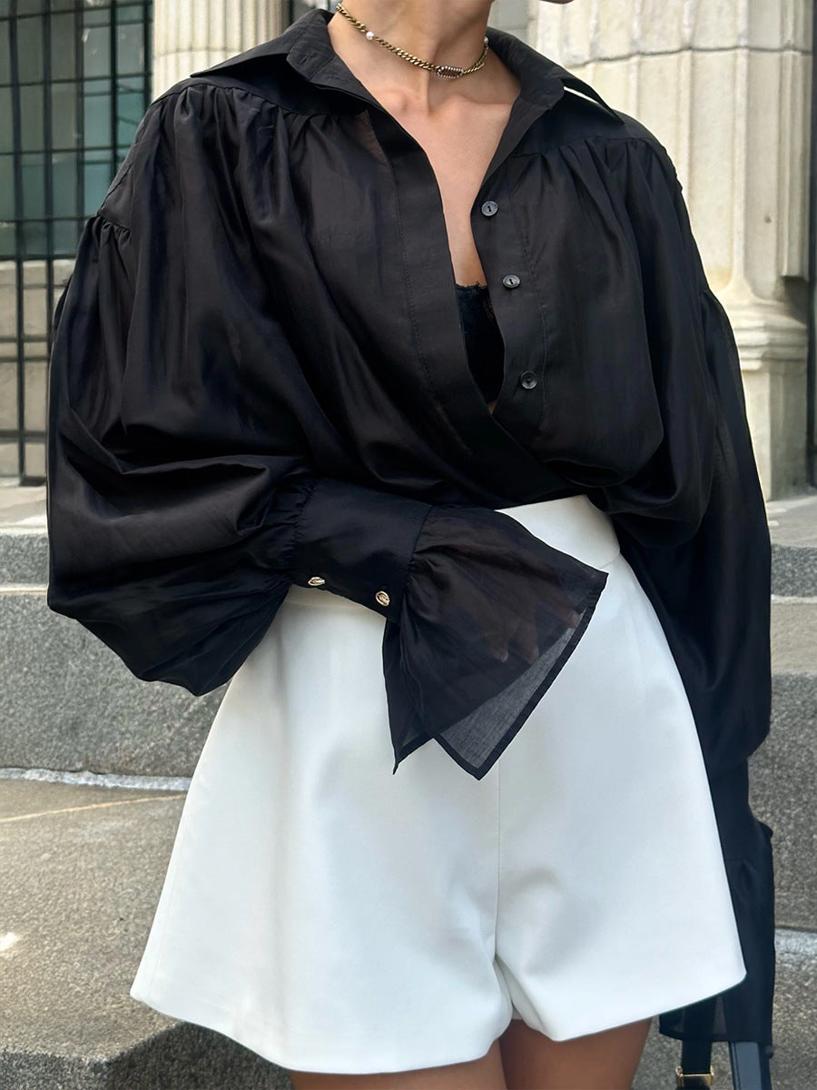 Plus size ladies transparent blouse with buttons Lune London