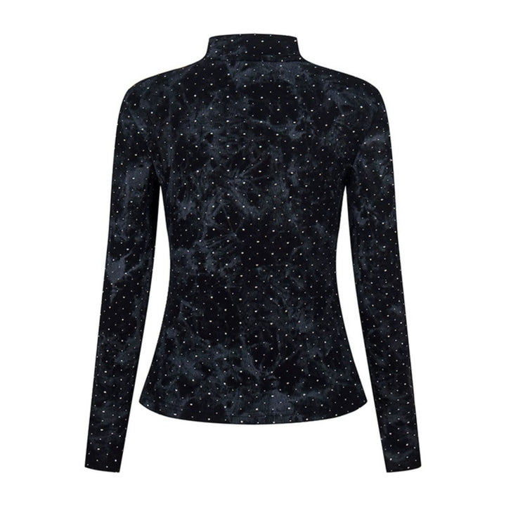 Women's long sleeve shirt with stand-up collar and decorative cord appliqué Amarae
