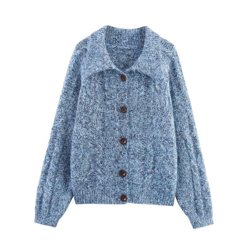 Womens knit jacket with trendy collar and pockets Lune London