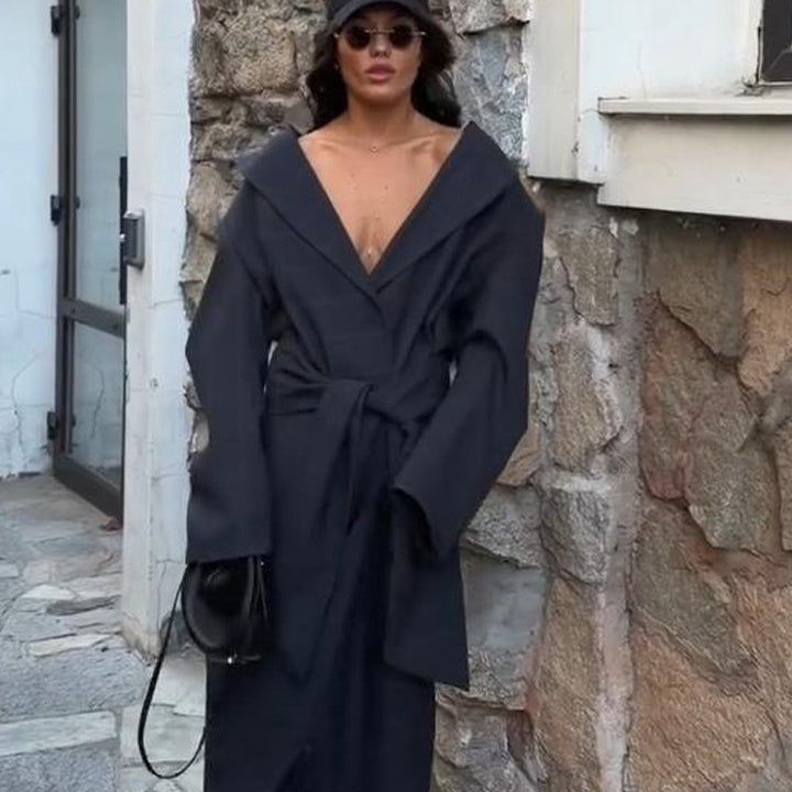 Women's Oversized Wrap Coat with Wide Shawl Collar and Tie Belt Amarae