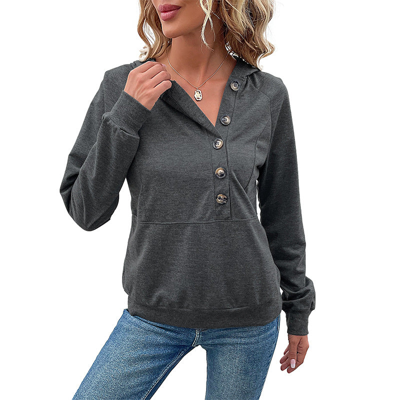 Casual women's hoodie with button placket and high-quality cotton Lune London