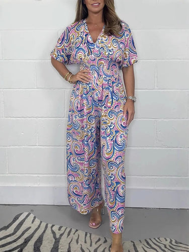 Lady Fluid jumpsuit with elegant paisley pattern and Amarae cinching