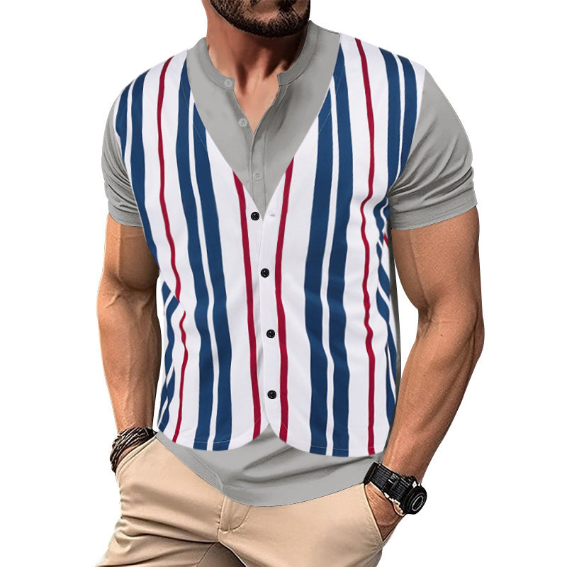 Short shirt for men with an innovative V-neck and a chic and stylish button placket