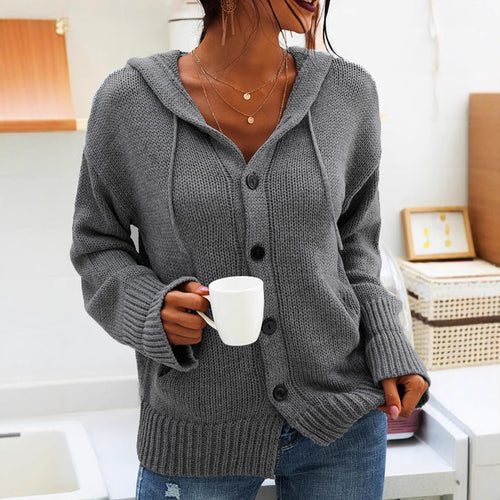 Women's comfortable cardigan with hood and button closure Amarael
