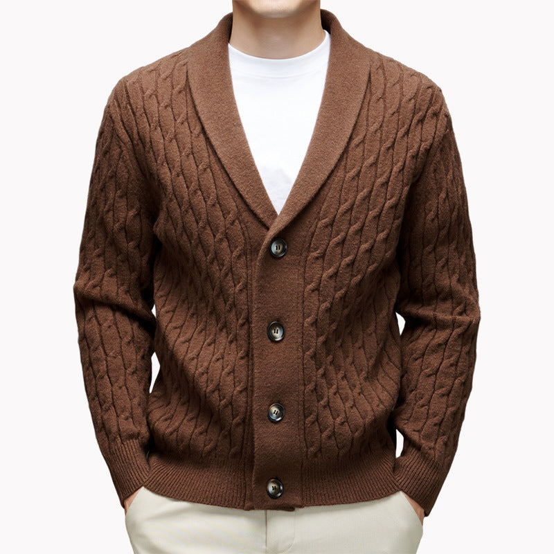 Men's knitted jacket with modern cable pattern and elegant collar Lune London