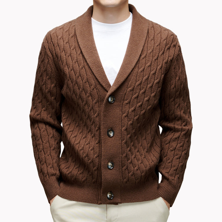 Men's knitted jacket with modern cable pattern and elegant collar Lune London