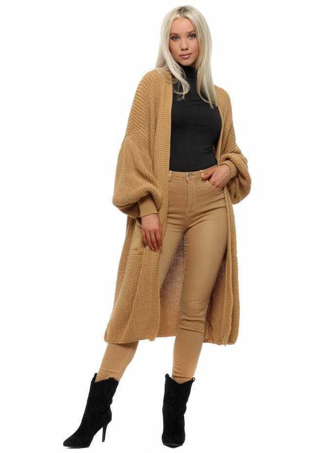 Ladies long cardigan with a chunky knit structure and practical pockets Lune London