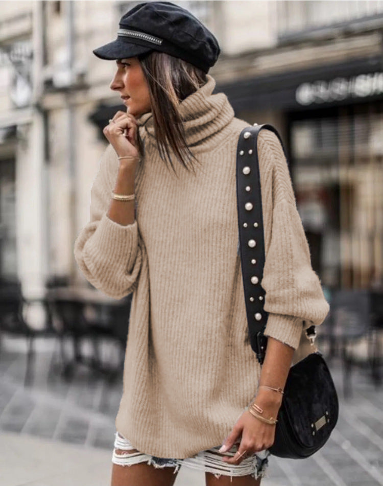 Sweater women with high collar and large knit pattern Lune London