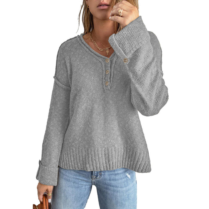 Chunky knit sweater for women with button placket and loose fit Lune London