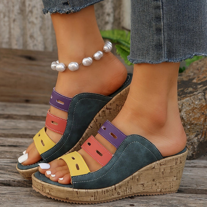 Wedge sandals for women with colorful straps Lune London
