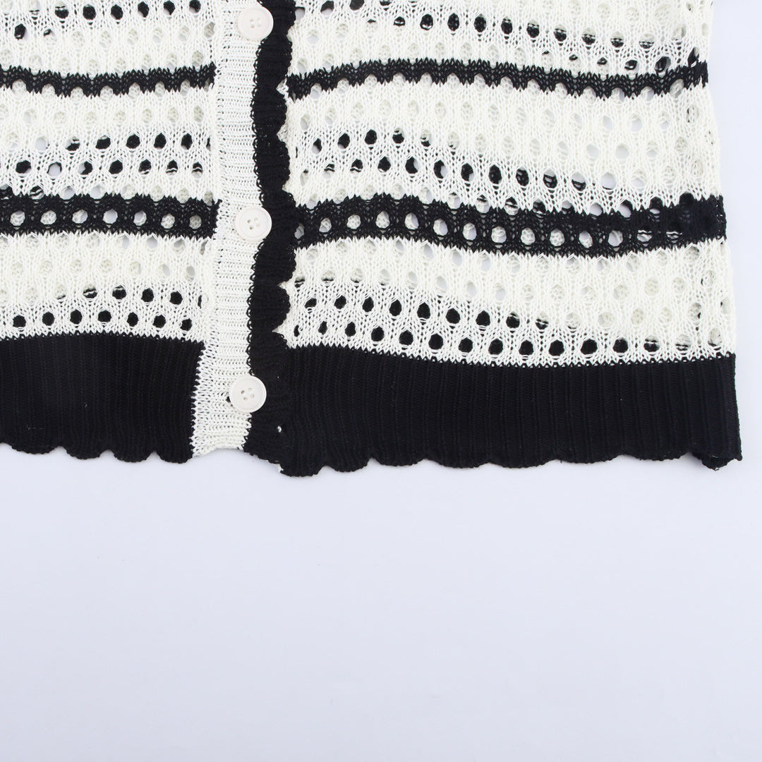 Ladies knitted airy vest with modern stripes Lune London