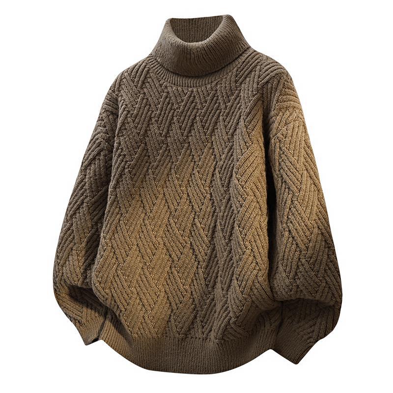 Women Oversized Turtleneck Sweater with Structured Cable Knit Pattern Lune London