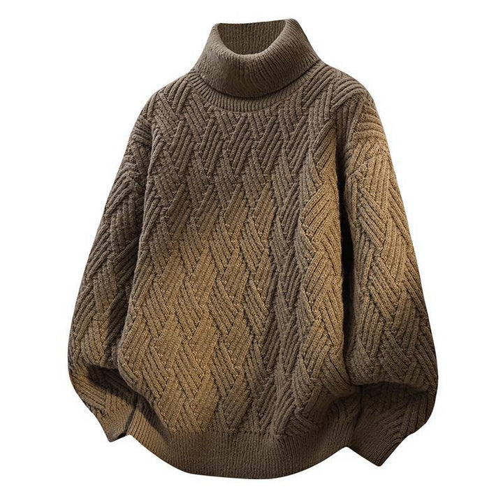 Women Oversized Turtleneck Sweater with Structured Cable Knit Pattern Lune London