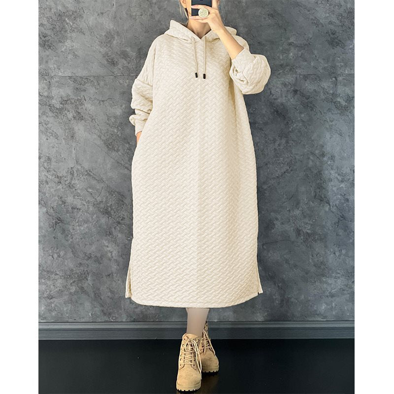 Casual hooded sweatshirt dress for women with side slits Lune London
