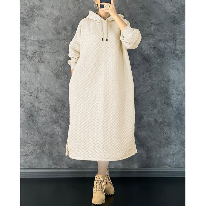 Casual hooded sweatshirt dress for women with side slits Lune London