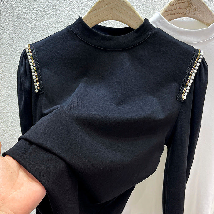 Women elegant long sleeve top with special pearl applications Chic & Stil