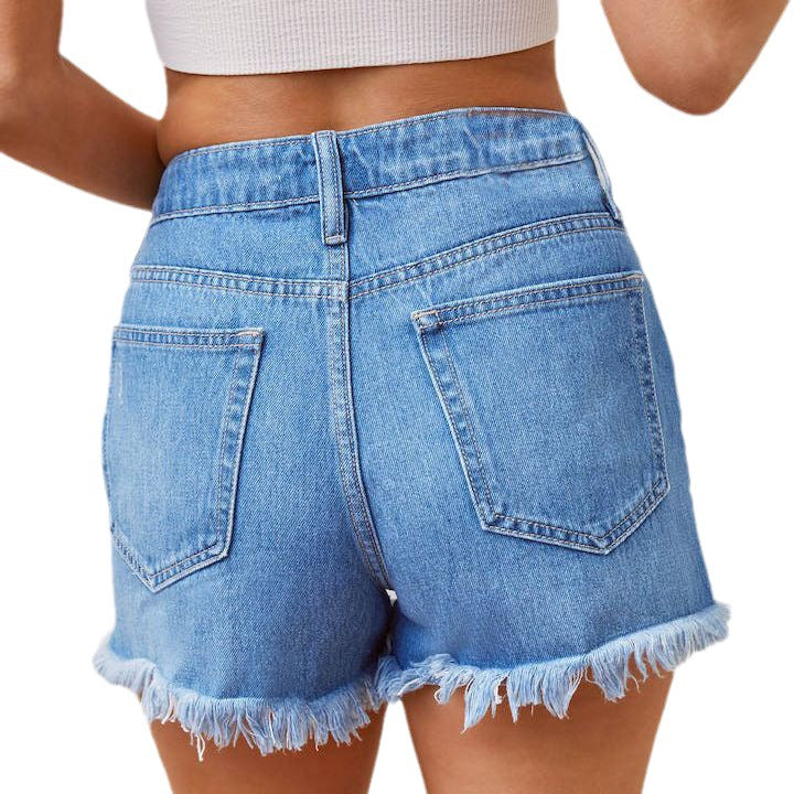 Women's denim shorts with a destroyed look and frayed hem Chic & Stil