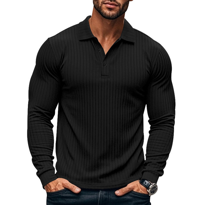 Men's Long Sleeve Henley Shirt with Fine Stripes and Fashionable Button Closure Lune London