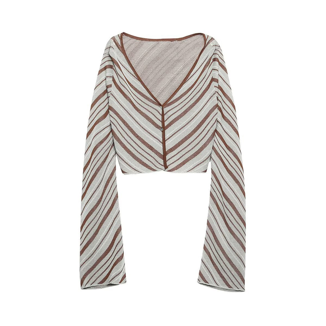 Women's short-cut cardigan with extra long sleeves and diagonal pattern Amarae
