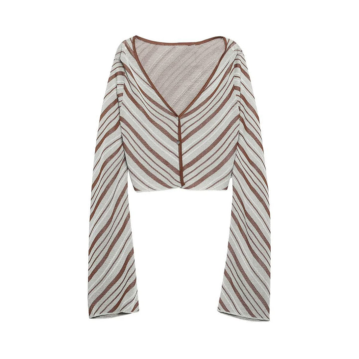 Women's short-cut cardigan with extra long sleeves and diagonal pattern Amarae