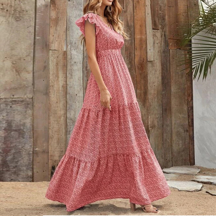 Maxi dress for women with ruffle and V-neck Lune London