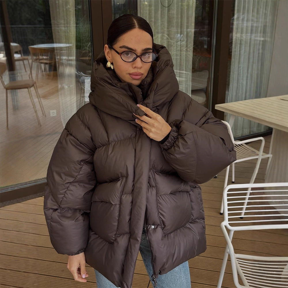 Women Oversize Quilted Jacket with High Shawl Collar and Padded Filling Amarae