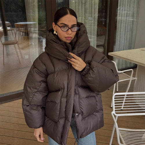 Women Oversize Quilted Jacket with High Shawl Collar and Padded Filling Amarae