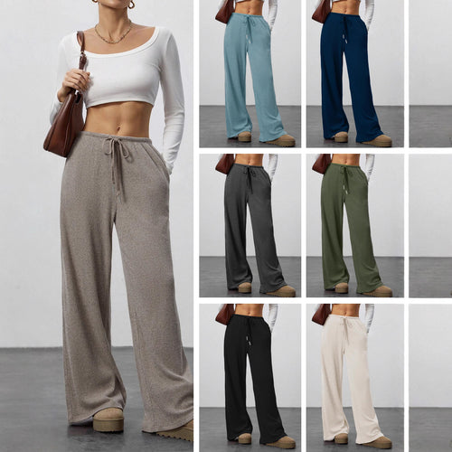 Wide-leg knitted trousers for women with elastic waistband and drawstring Amarae