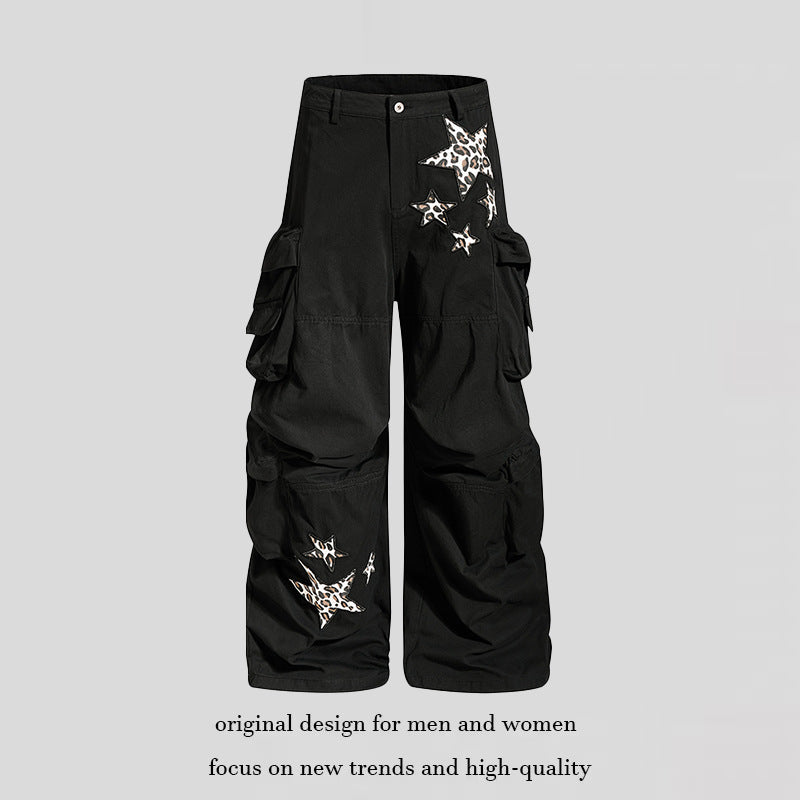 Women's wide cargo culotte pants with oversized pockets and star leo applique Amarae