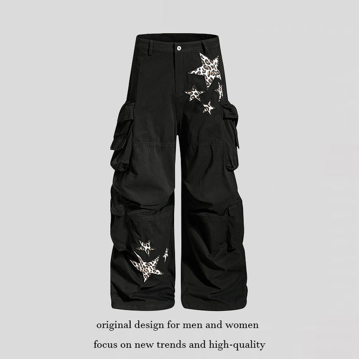 Women's wide cargo culotte pants with oversized pockets and star leo applique Amarae
