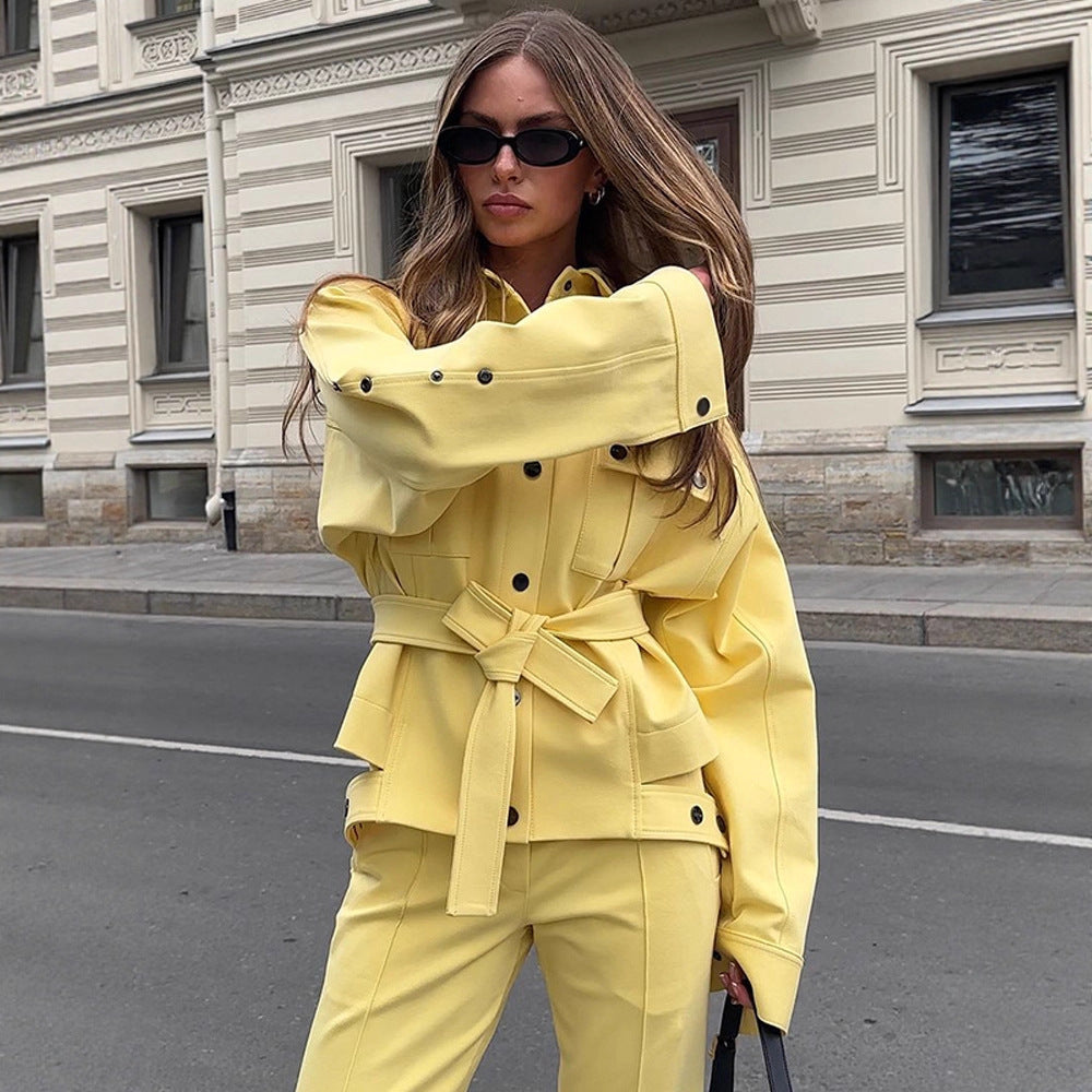 Women's Utility Blazer with Tie Belt and High-Waisted Trousers Amarae
