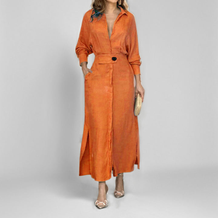 Elegant shirt dress for women with a belt at the waist and side slits Lune London